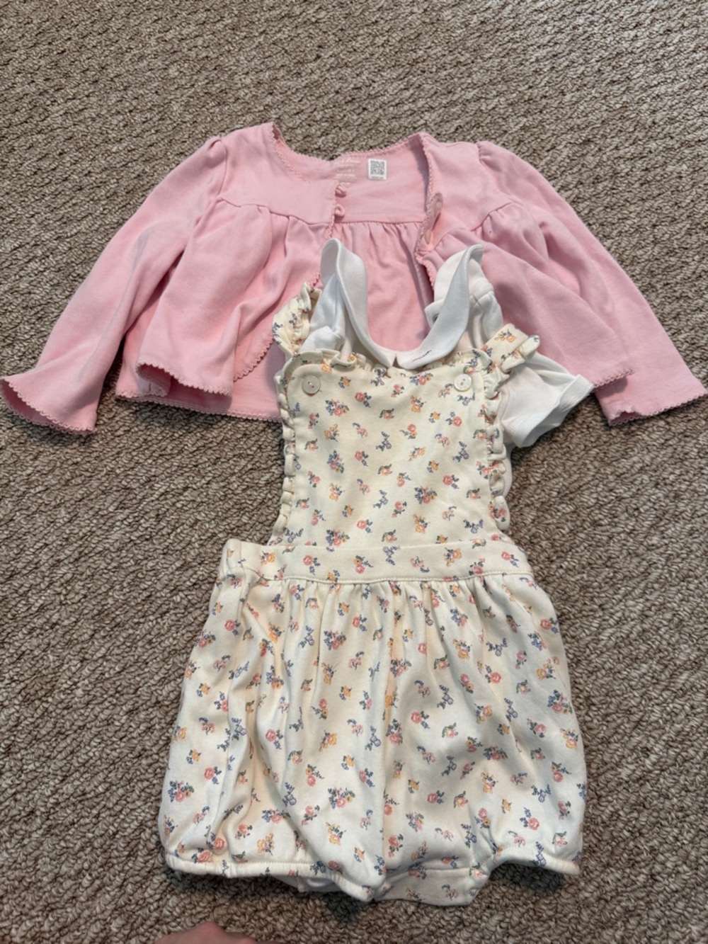 Polo by Ralph Lauren Pink Cardigan with Cream Floral Romper Set